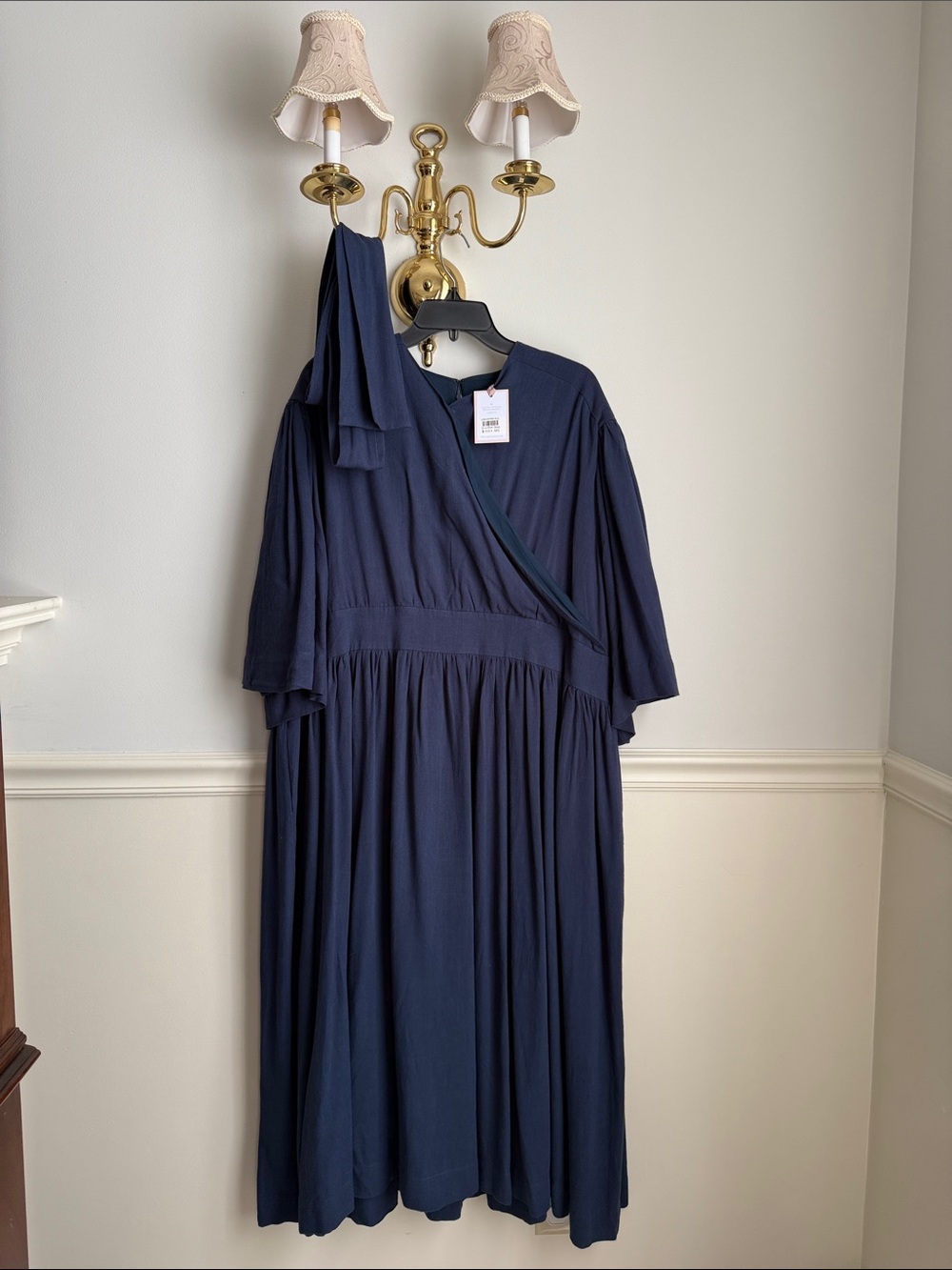 Dainty Jewells On a Whim Classic Linen Navy Dress with Kimono Sleeves and Sash